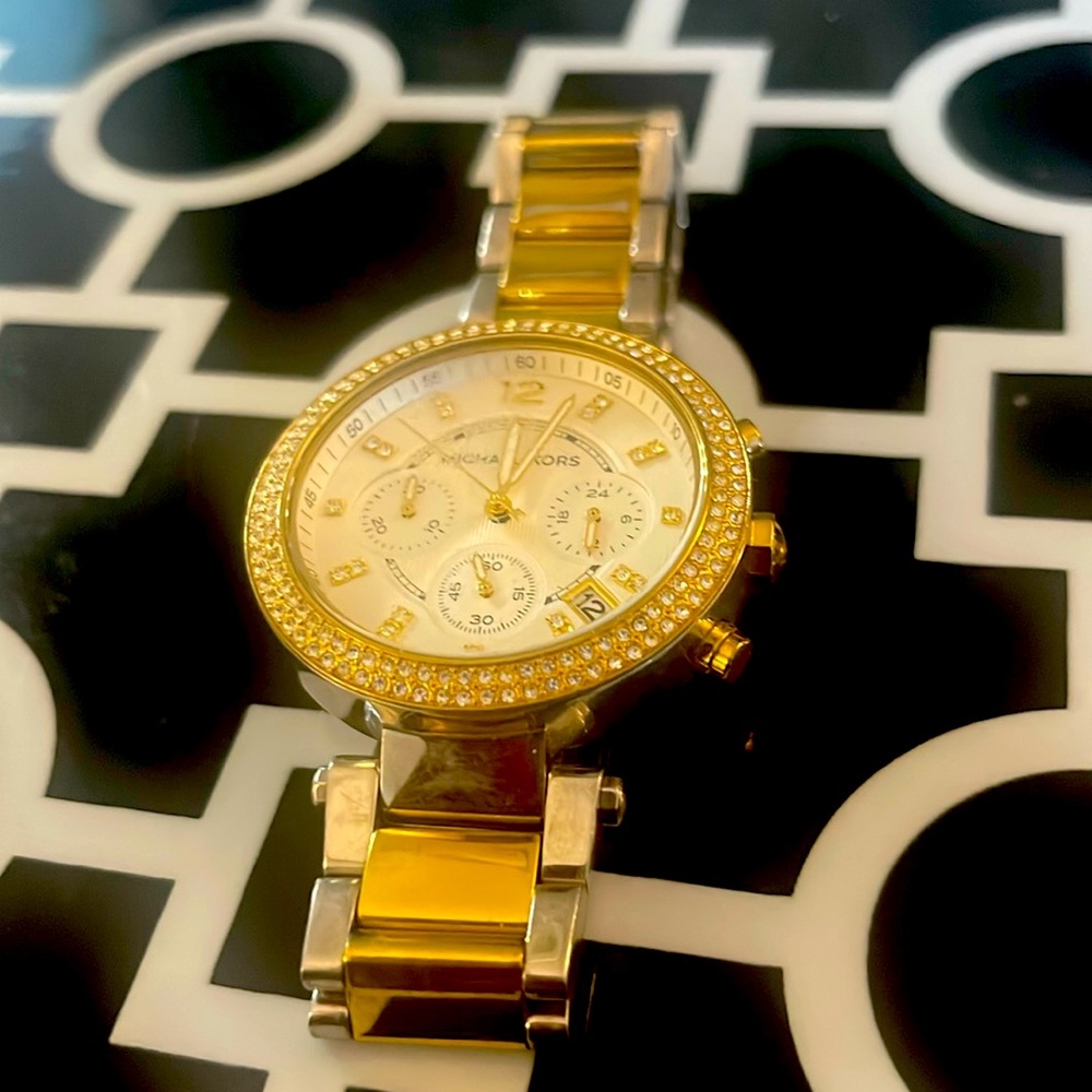 Gently Worn- two tone gold and silver Michael Kors watch.